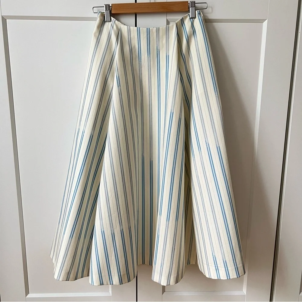 ZARA WOMAN MID-RISE MIDI STRIPED PRINT FULL SKIRT sz. XS
